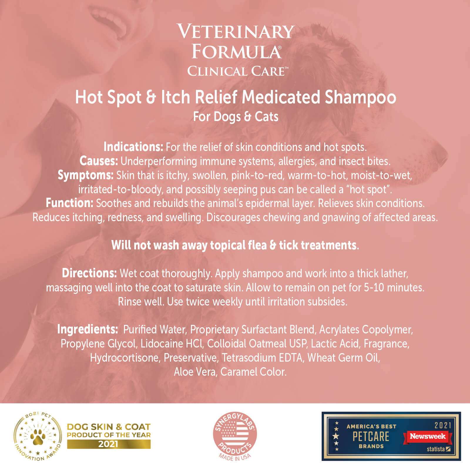 Veterinary Formula clinical hot spot shampoo back of 16oz label