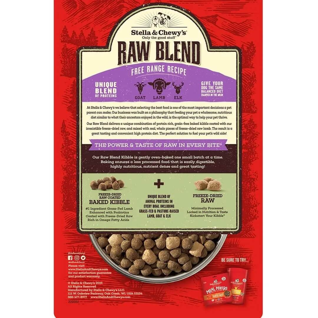 stella and chewys raw blend lamb dog food back of bag