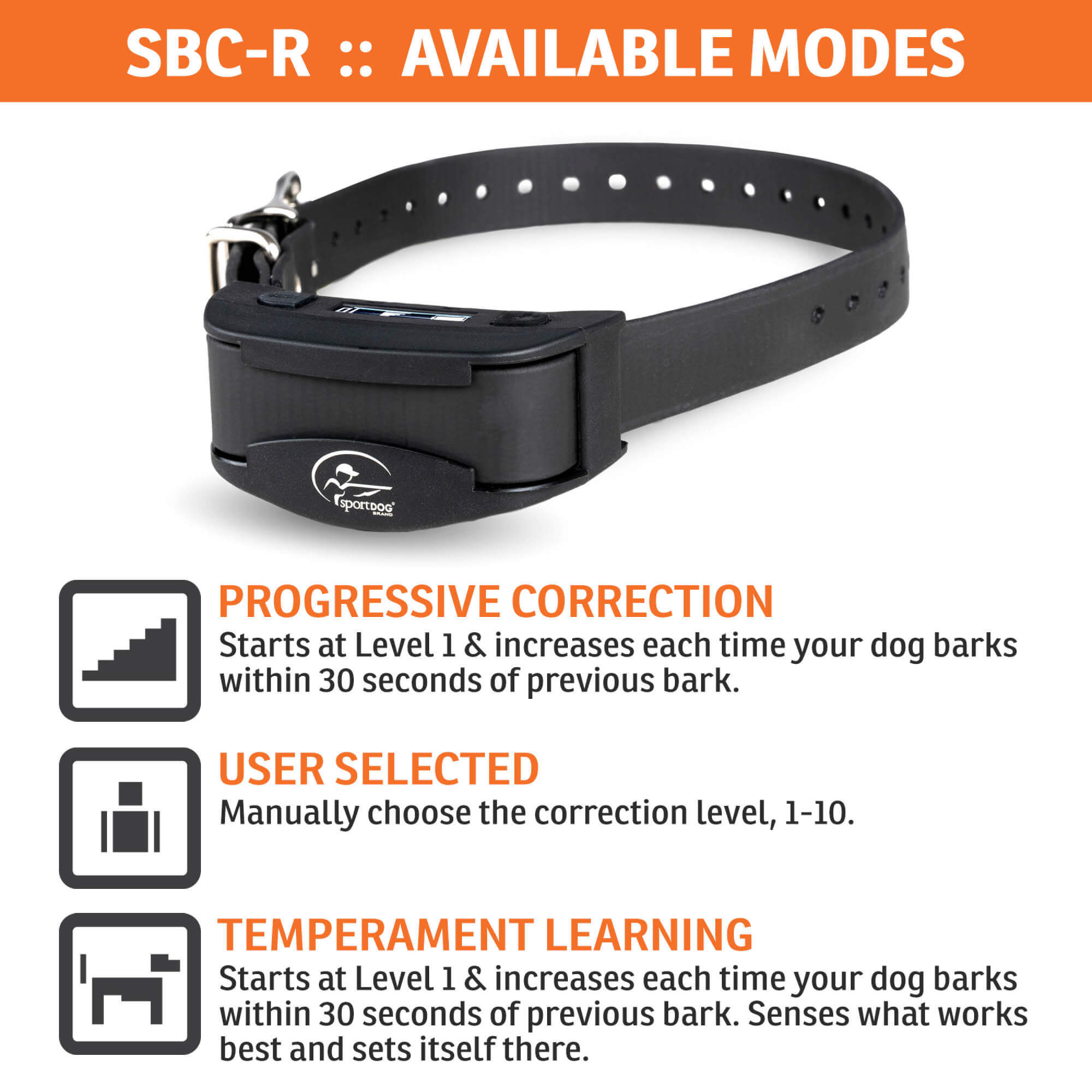 Sport Dog Collar SBC-R available modes progressive correction
