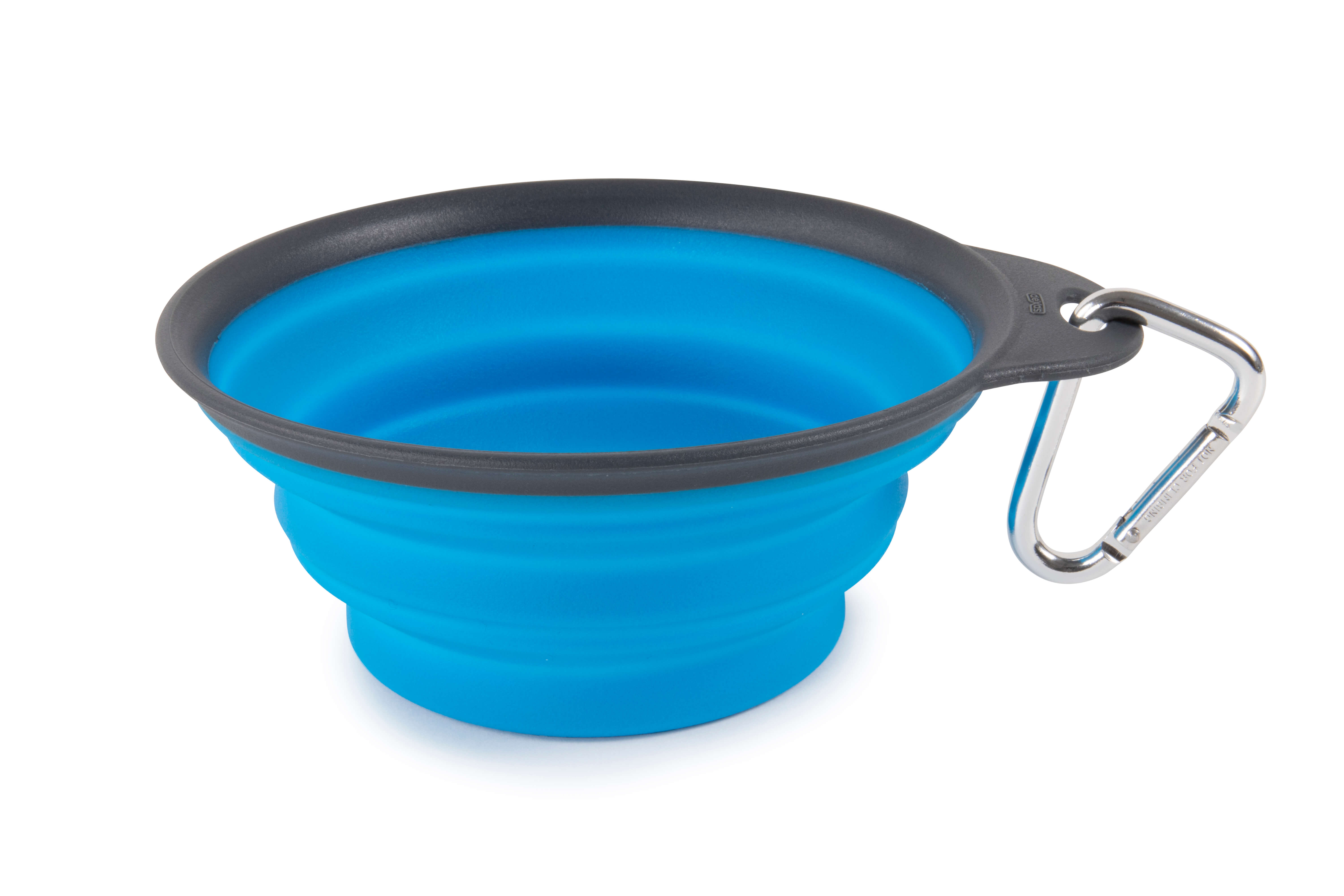 dexas travel bowl in blue for dogs side view