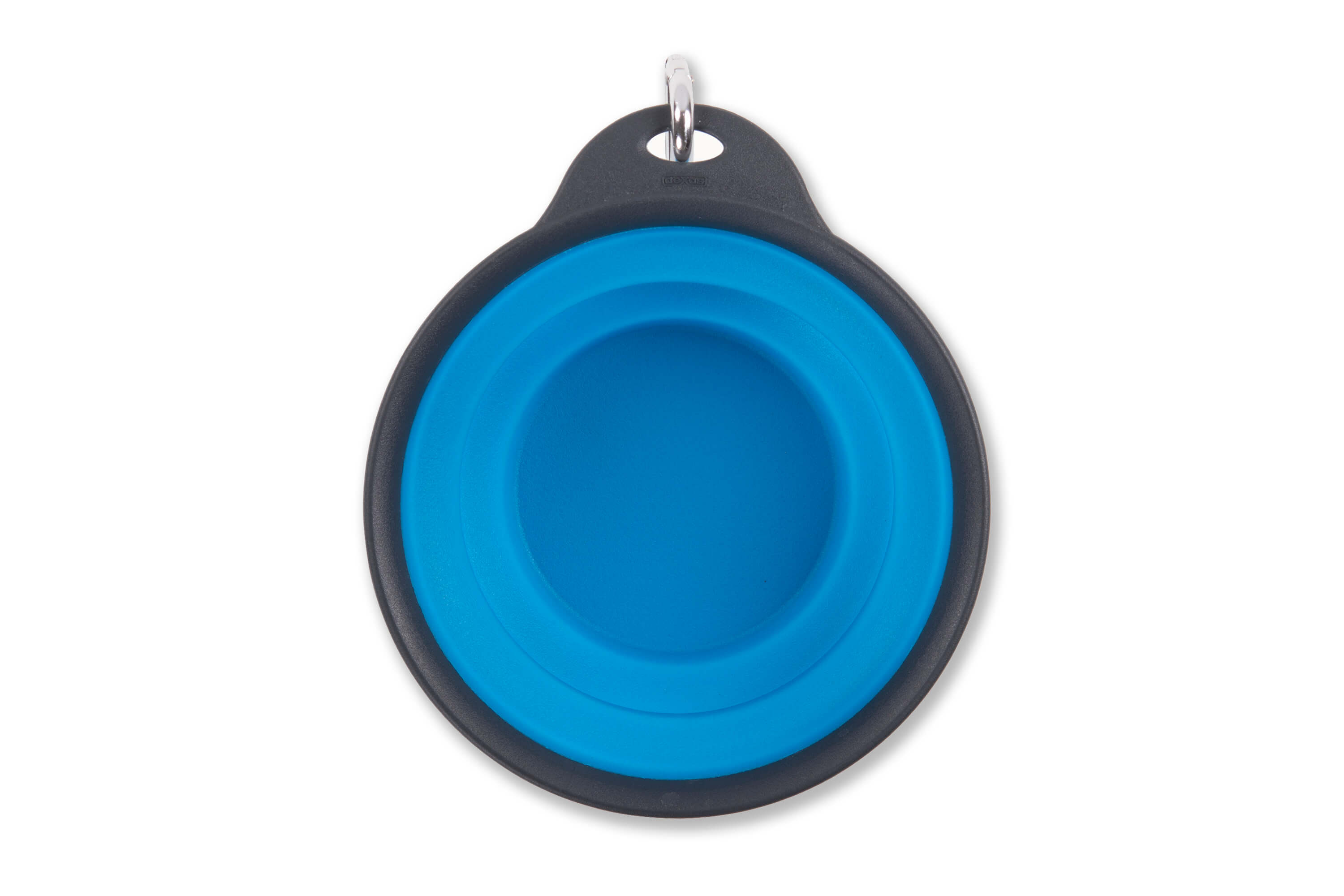 dexas travel bowl in blue for dogs collapsed top view