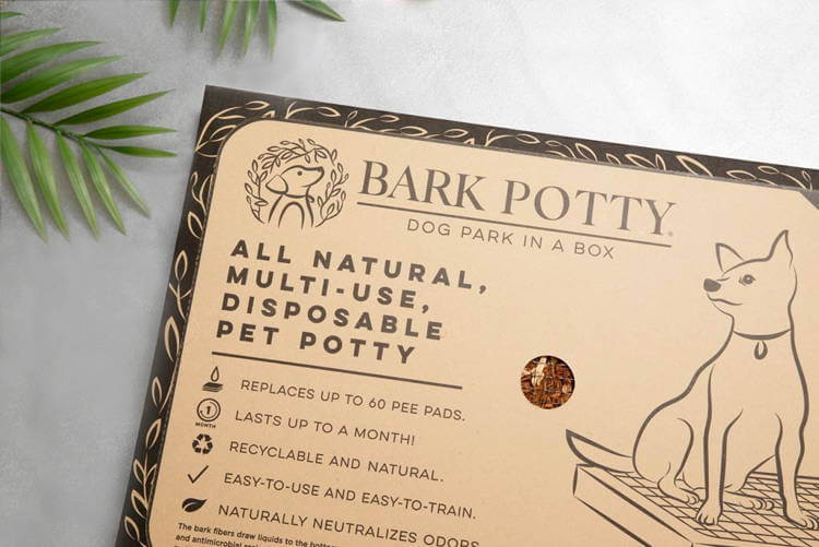 Close up of bark potty disposable pet potty