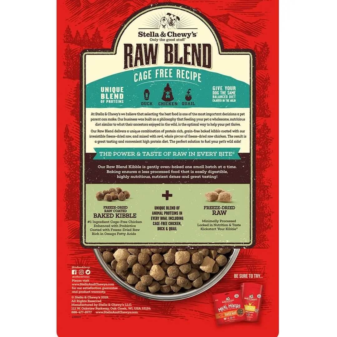 stella and chewys raw blend chicken dog food back of bag