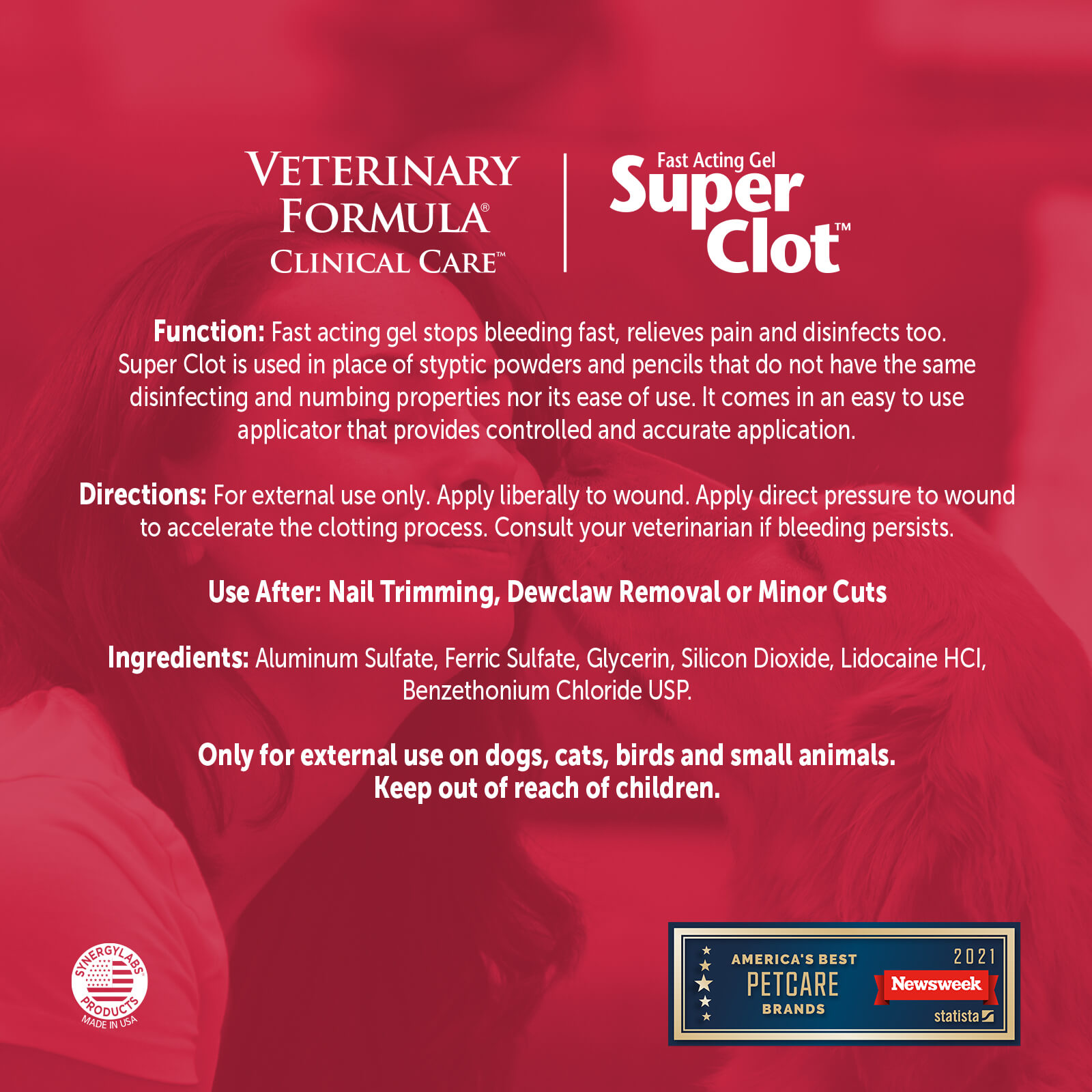 Veterinary Formula Clinical Care Super Clot Back of 1oz package