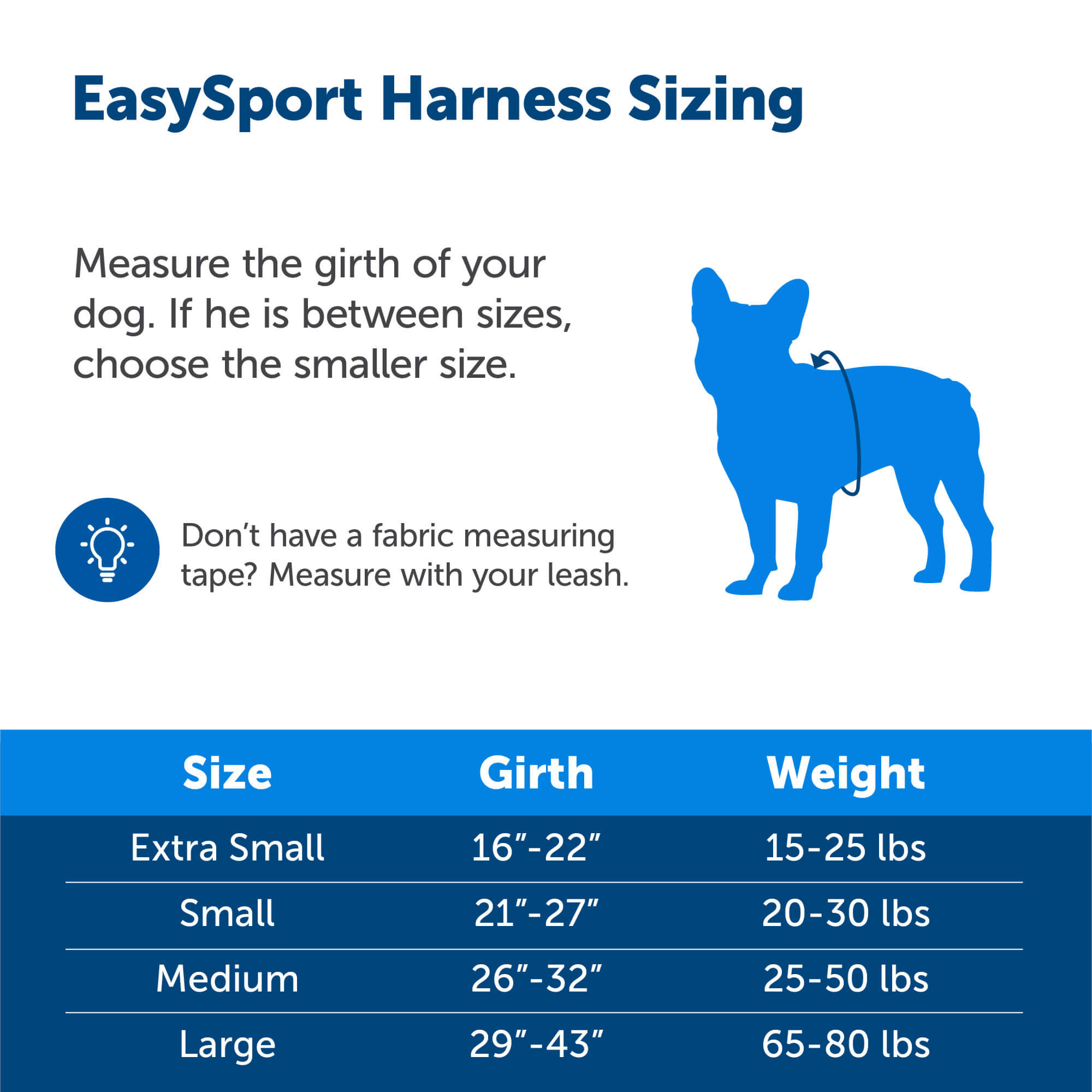 PetSafe easysport Harness Sizing chart