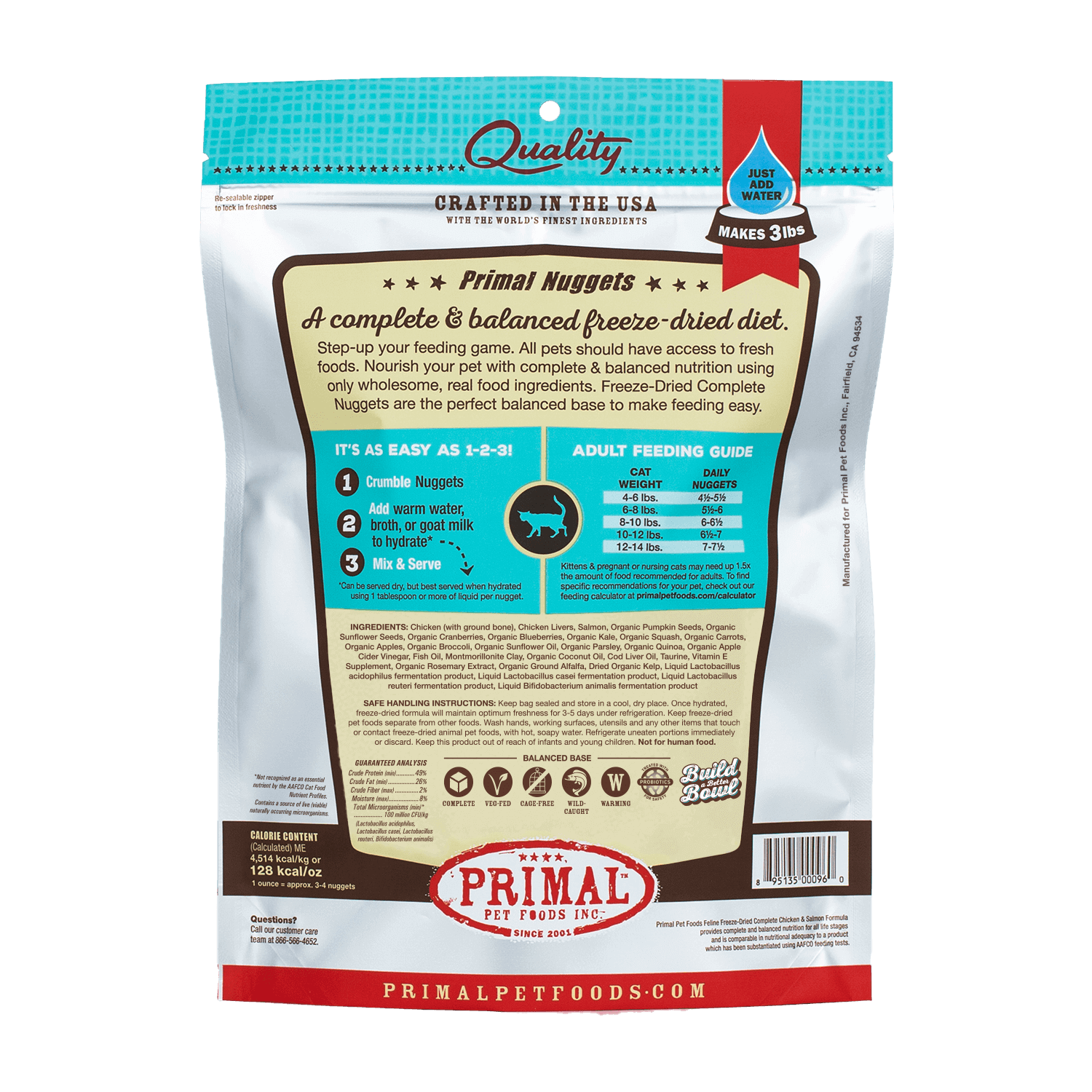 Primal freeze-dried nugget chicken and salmon back