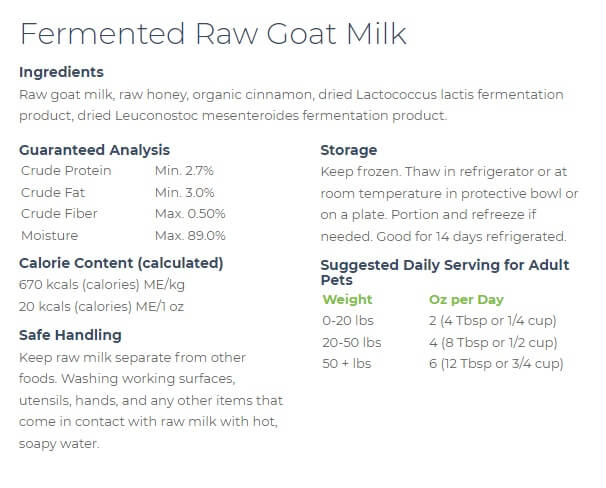 Answers Raw Goat's Milk Ingredient list