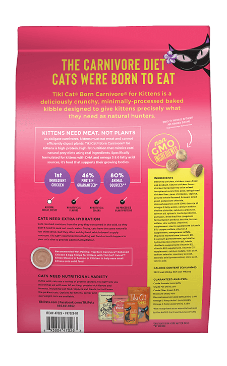 Tiki Cats Born Carnivore Kitten Food Chicken back of bag