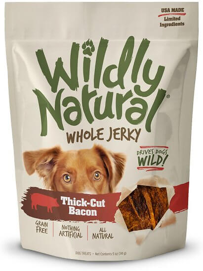 Wildy Natural Dog Treats - Jerky bites Thick Cut Bacon front of bag