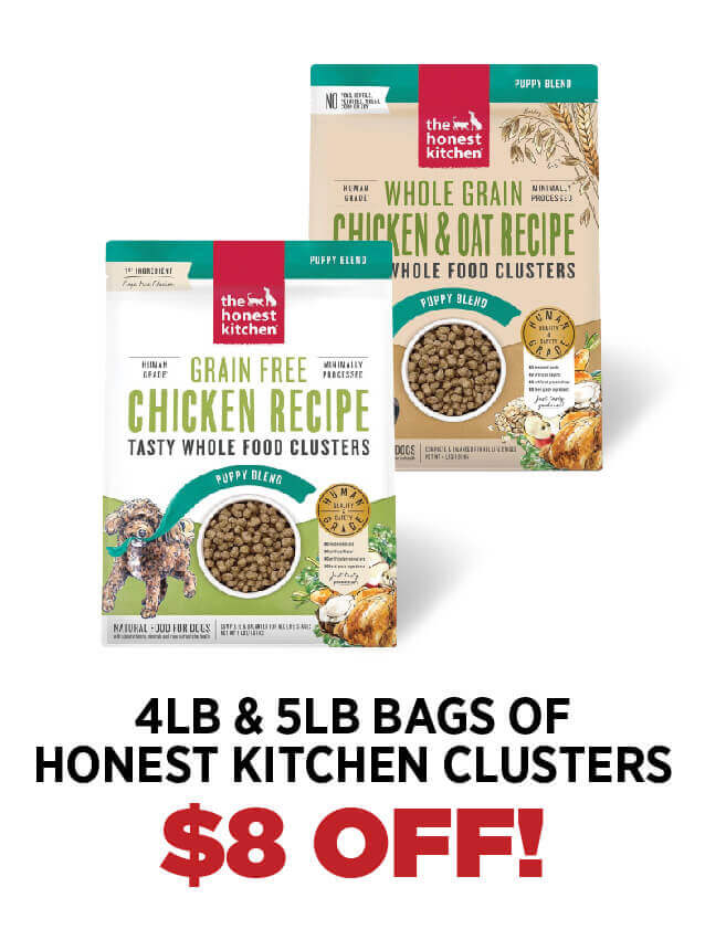 $8 off 4lb & 5lb Bags of Honest Kitchen Clusters