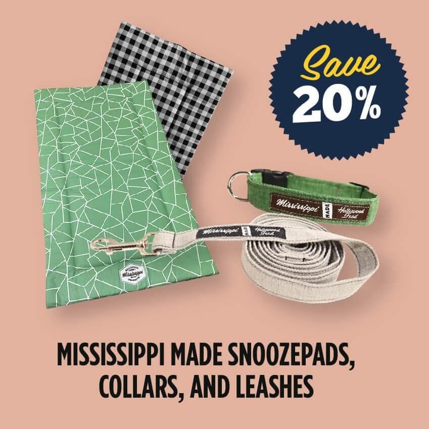 20% Off Mississippi made Snoozepads, Collars and Leashes