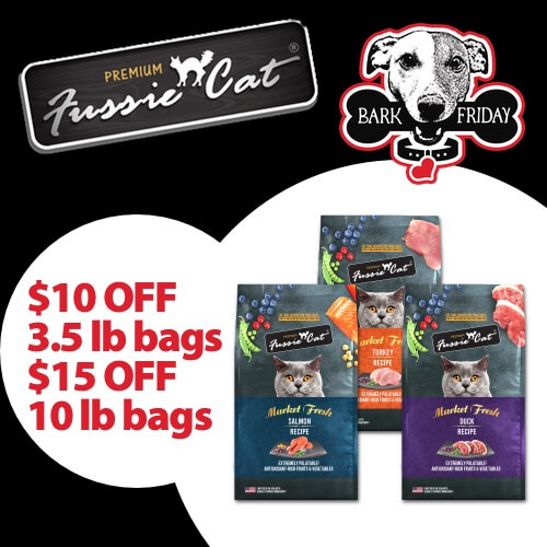 Save on Fussie Cat Dry Cat Food! $10 off 3.5 lb bags and $15 off 10 lb bags.