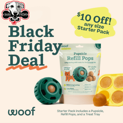 Get $10.00 OFF a purchase of Pupsicle Starter Pack comprised of 1 Pupsicle, 1 Refill Pops, and 1 Treat Tray - in any size! Purchase must include one of each type of toy/treat to qualify as starter pack for this reward. No substitutions on items permitted.