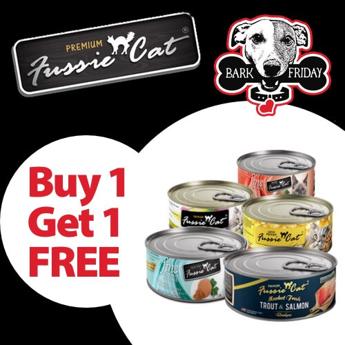 Buy 1, Get 1 FREE on all formulas of Fussie Cat Cans. Mix and match permitted.