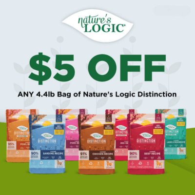 Get $5.00 OFF any 4.4lb bag of Nature's Logic Distinction Kibble.