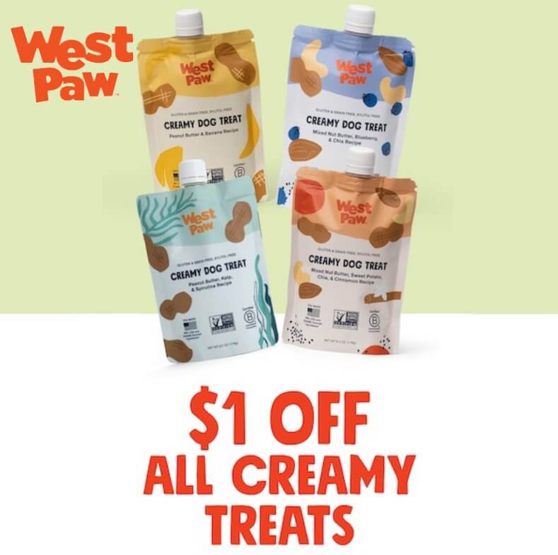 Get $1.00 OFF all West Paw Creamy Treats