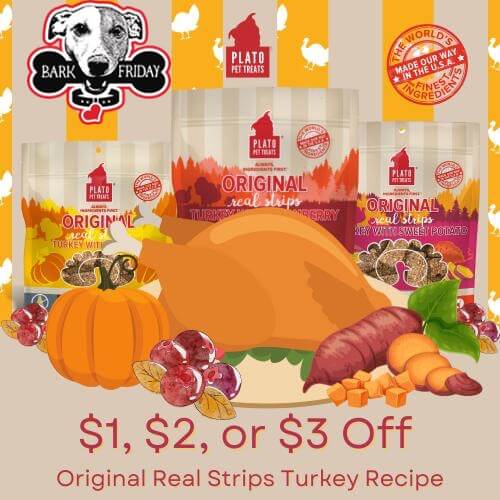 Plato Pet Treats $1 $2 or $3 off Original Real Strips Turkey Recipe