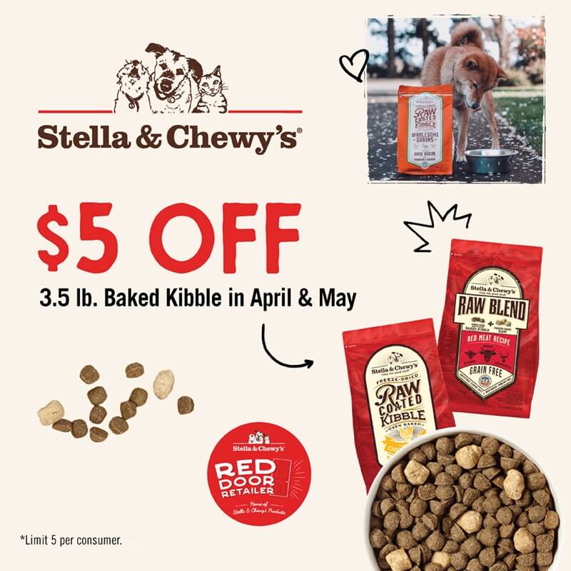 Save $5.00 on 3.5lb bags of Stella & Chewy's Dog Kibble