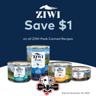 Save $1.00 on ZIWI Peak Canned Recipes for Dogs & Cats.