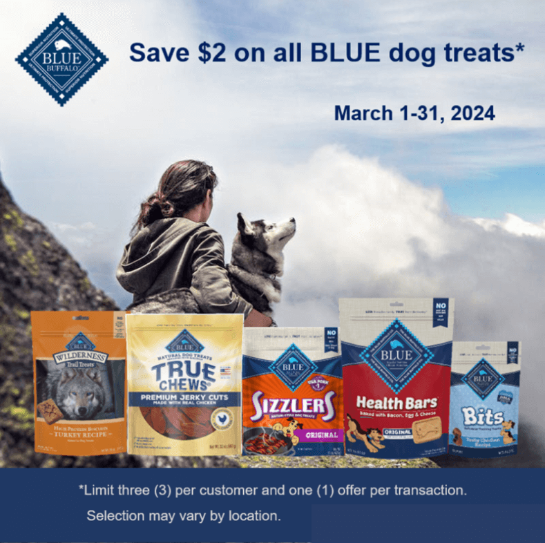 Save $2 off all Blue Buffalo Dog Treats
