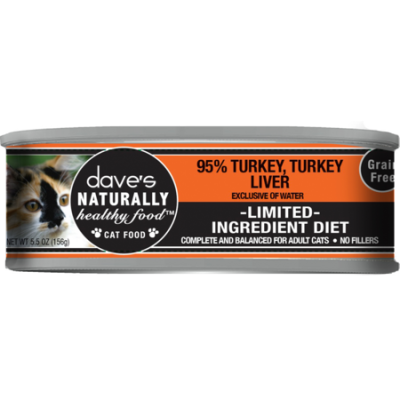 Dave's Cat Naturally Healthy, 5.5 oz, 95% Turkey & Turkey Liver