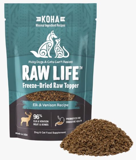 KOHA Raw Life Freeze-Dried Raw Topper, 8 oz-Elk & Venison Recipe