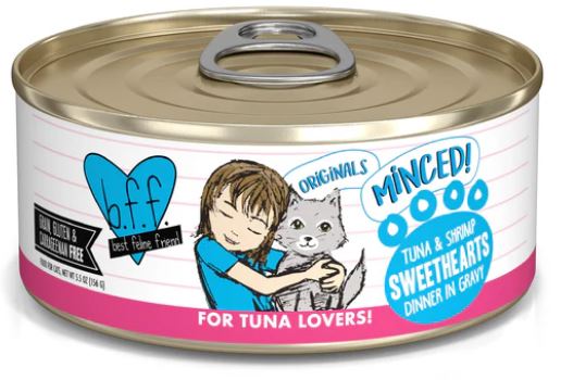 Weruva Cat BFF Originals MINCED!-Tuna & Shrimp Sweethearts Dinner in Gravy
