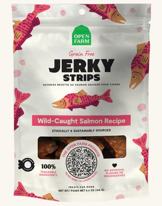 Open Farm Grain-Free Jerky Strips 5.6oz, Wild-Caught Salmon