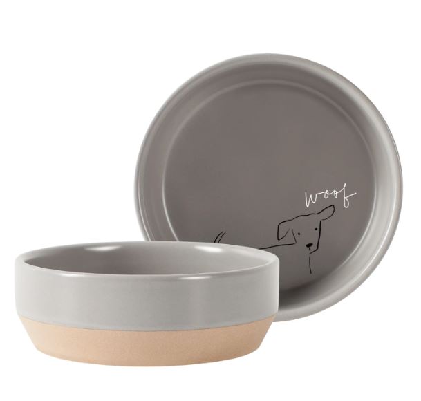 "Nosey Dog Woof" Stoneware Dog Food Bowl-Petshop by Fringe Studio
