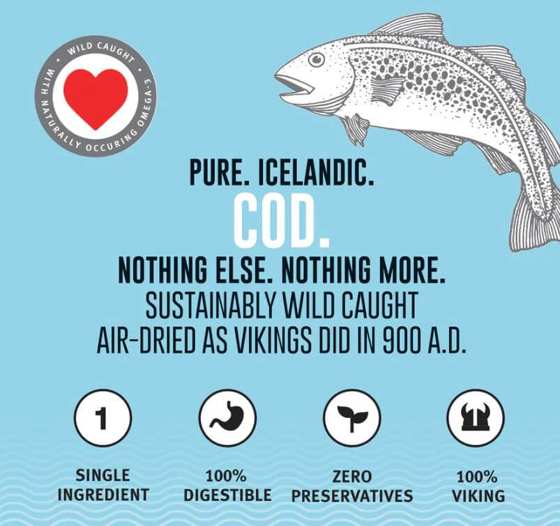 Icelandic Cod Skin Rolls ingredient transparency and product guarantee.