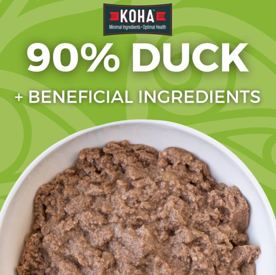 Koha Limited Ingredient Diet Duck Recipe info with a picture to show the savory chunks of duck for your pup
