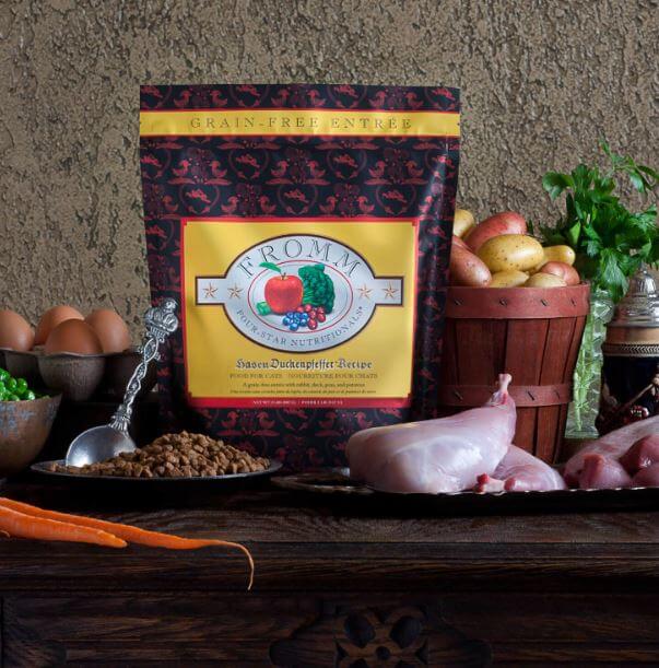Fromm Hasen Ducken recipe bag next to savory ingredients