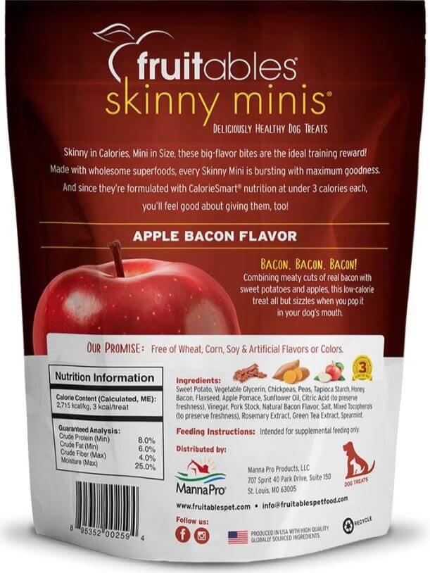 Fruitables Skinny Minis Apple Bacon back of the bag label.