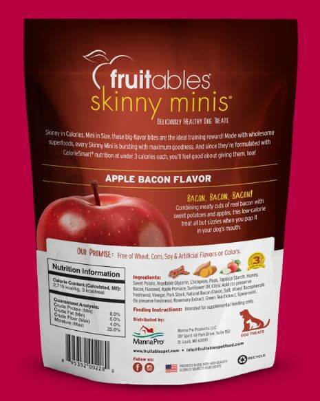 Fruitables Skinny Minis Apple Bacon back of bag label.