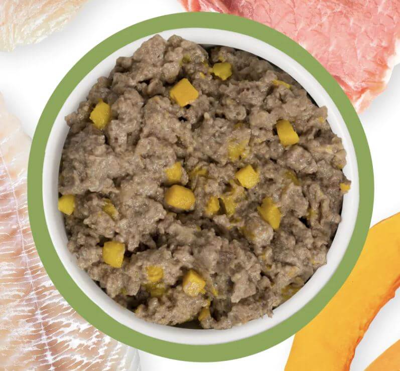 Weruva Lamburgini Recipe open can to show product detail: chunks of lamb and fish