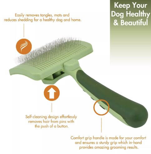 Safari's self-cleaning slicker brush informational chart showing how the product works 