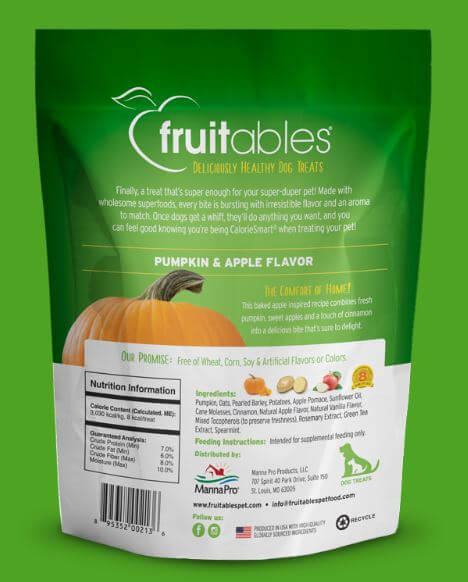 Fruitables Pumpkin Apple Baked treats back of the bag label.