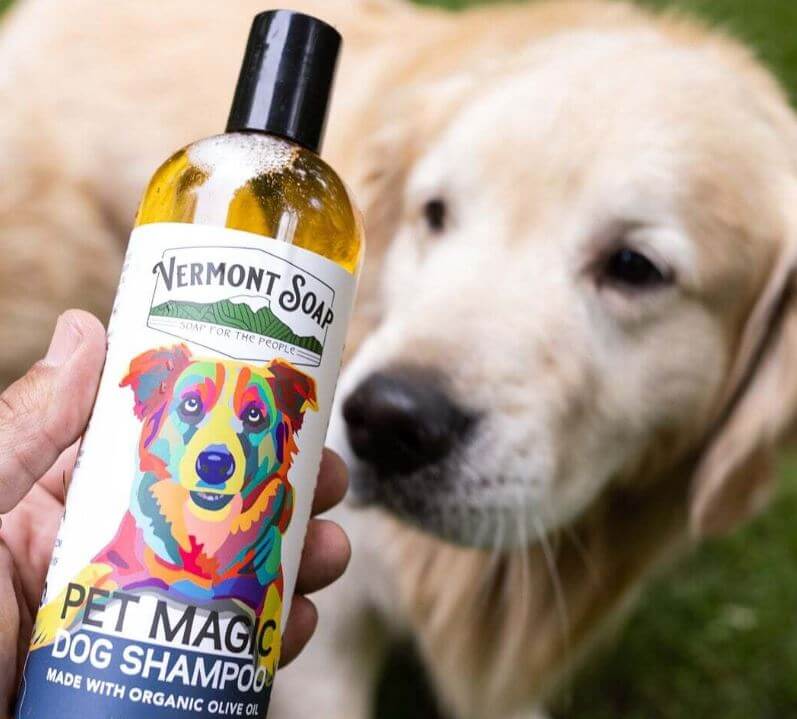 Vermont Soap Pet Shampoo bottle with pup