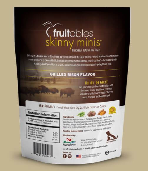 Fruitables Skinny Minis Bison treats back of the bag label